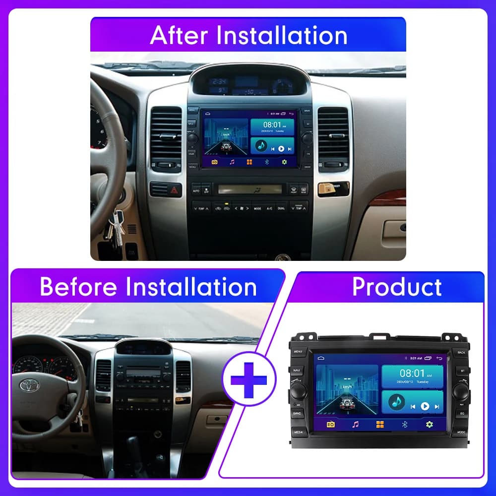 8 "Android Autoradio Lettore Video Multimediale Per Toyota Prado 2002-2009 Navigazione GPS Audio Stereo CarPlay Android Auto RDS FM