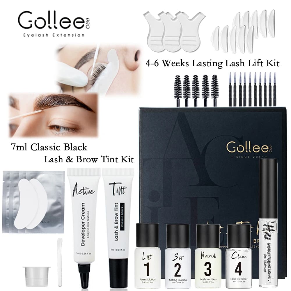 Gollee Permanent Eyebrow and Eyebrow Tincing Kit Natural Black Eyelash Lift Permanent Treatment Makeup Tools 4-6 weeks for permanent creaking