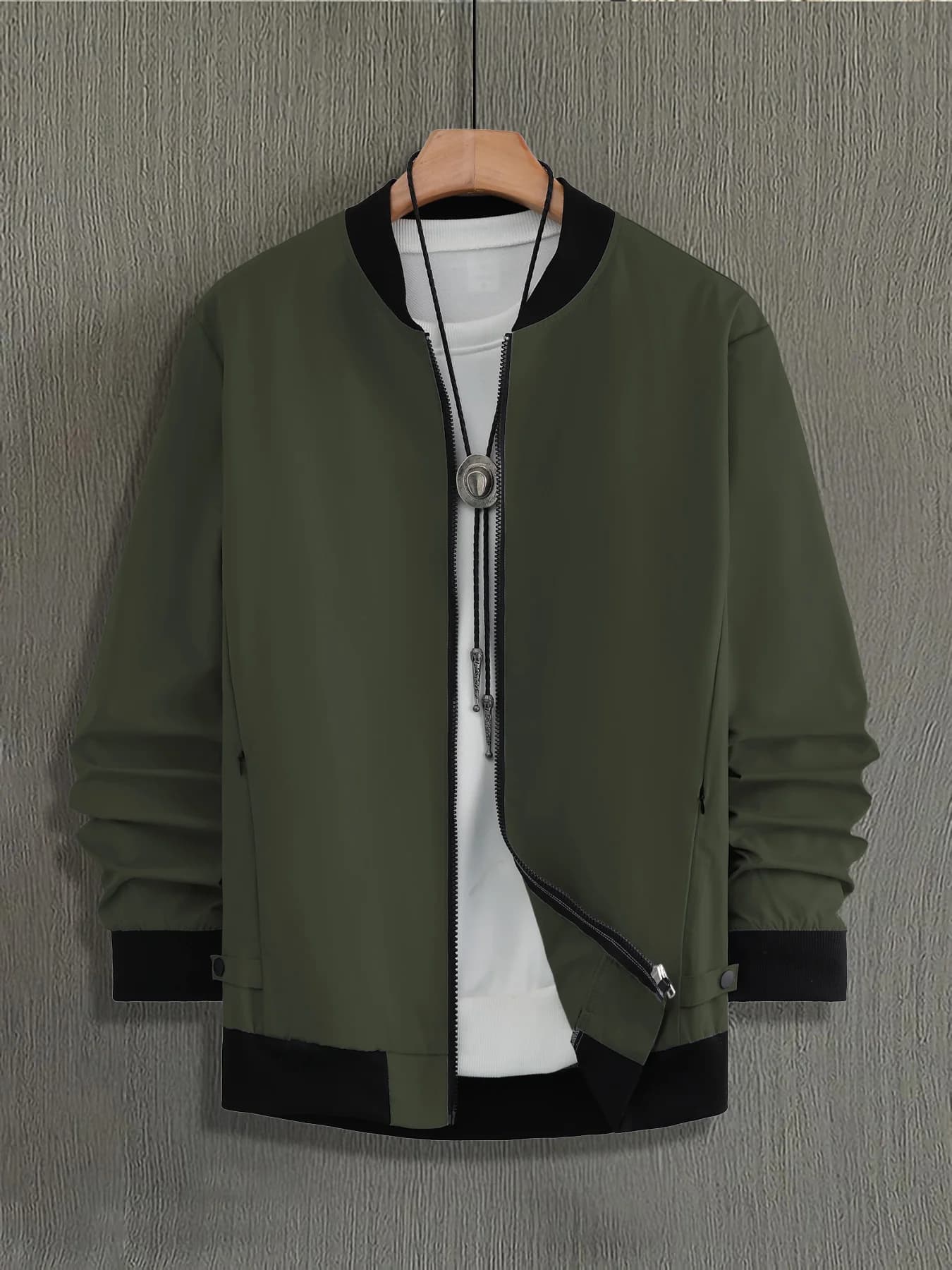 Giacca Bomber con Colletto Baseball per Uomo, Primaverile e Autunnale, Casual e Antivento, Stile Workwear