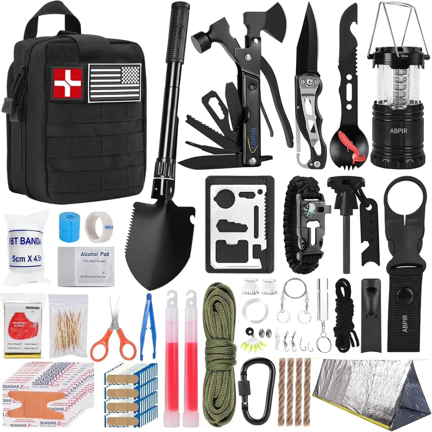 Kit di Pronto Soccorso da 171 Pezzi con Tenda d'Emergenza, Attrezzatura e Borsa MOLLE per Auto, Viaggi, Casa, Avventure all'Aperto