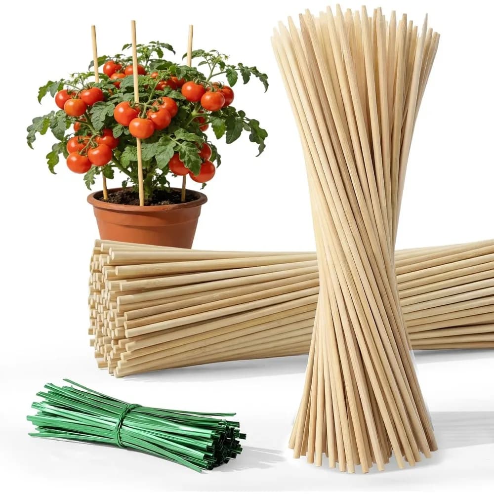 Indoor Plant Stakes - 40PCS Support Sticks, 9.8 Inch for Potted Plants, Orchids, Seedlings, with 30pcs Green Ties