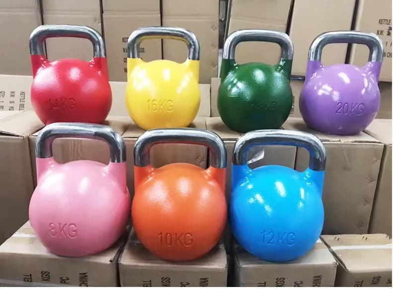 Kettlebell competitivo colorato da competizione interamente in acciaio Campana per bollitore per allenamento della forza con manubri per sollevamento vernice in acciaio da 16 kg