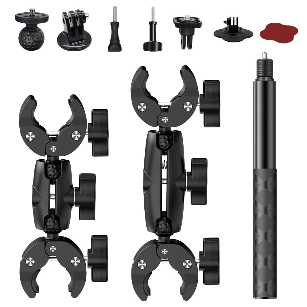 Motorcycle Mounting Kit for Insta360 X5 X4 X3 X2 RS DJI GoPro Double clamp Selfie Stick for Insta 360 Mounting Accessories
