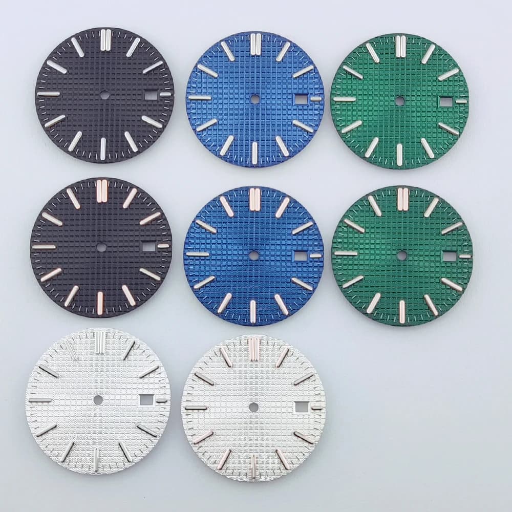 Quadrante dell'orologio da 31,8 mm quadrante NH35 quadrante waffle verde luminoso adatto per movimenti NH35/NH36 accessori per orologi logo personalizzabile