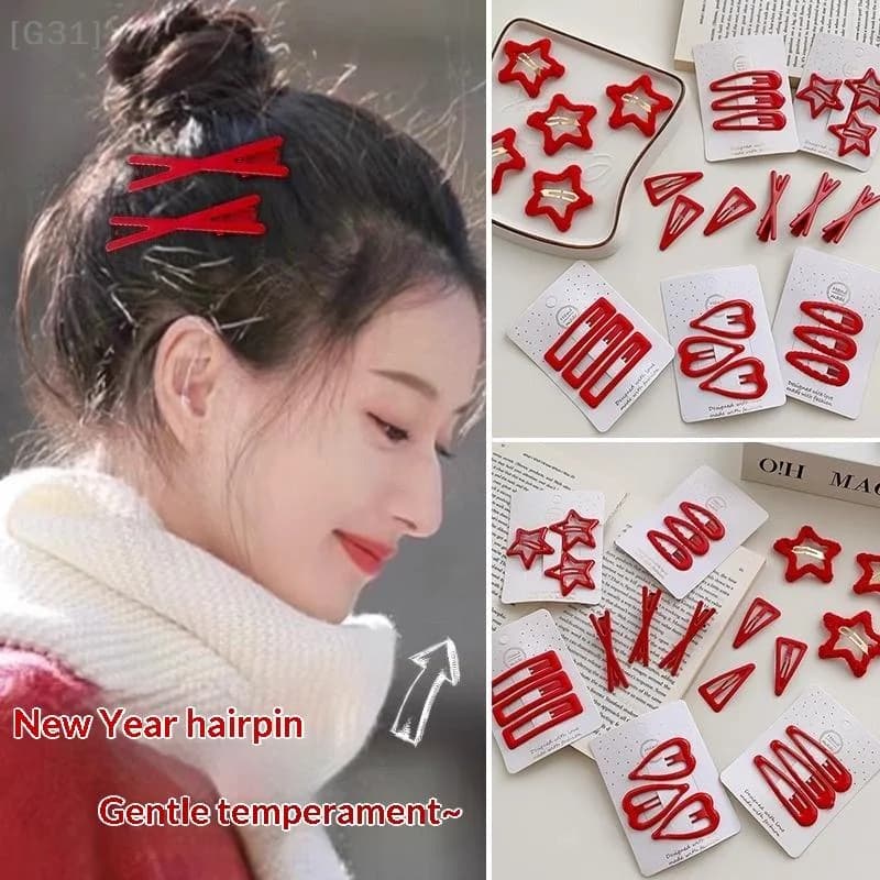Set di 3 Fermagli per Capelli da Donna/Ragazza, con Cuori Rossi, Stelle e Forme Geometriche, Dolci Mollette per Frangia, Accessori per Capelli per Natale e Capodanno [G31]