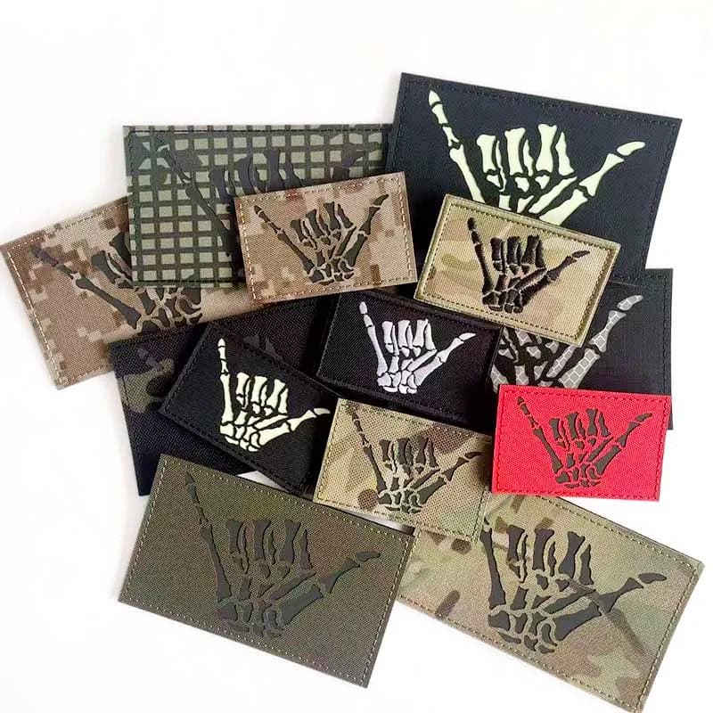 Applicazione tattica a forma di mano scheletrica, patch riflettenti IR a infrarossi per esterni con velcro per zaino, gilet
