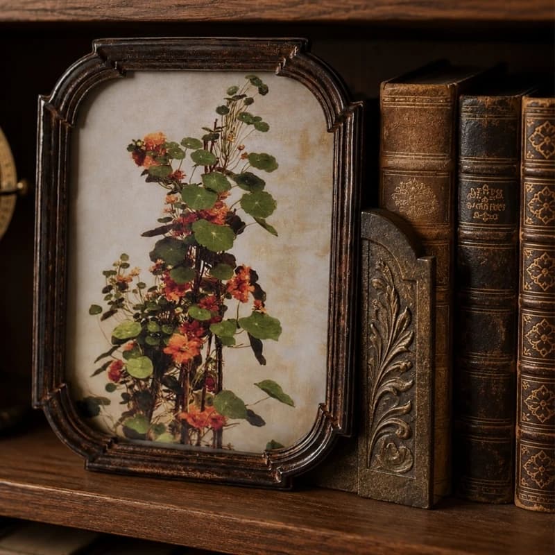 Tabletop Portrait Photo Frame with Antique Resin Border and Decorative Texture, Distressed Brown Picture Frame for Shelf Y5GB