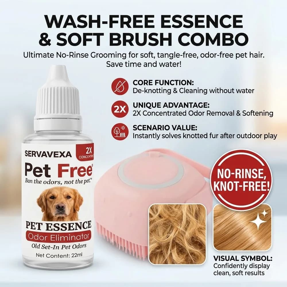 Set per il Bagno Senz'Acqua per Animali Domestici: Essenza Deodorante e Spazzola in Silicone Morbido, Pettine Massaggiante per Cani e Gatti, Dispenser di Shampoo, Elimina Odori