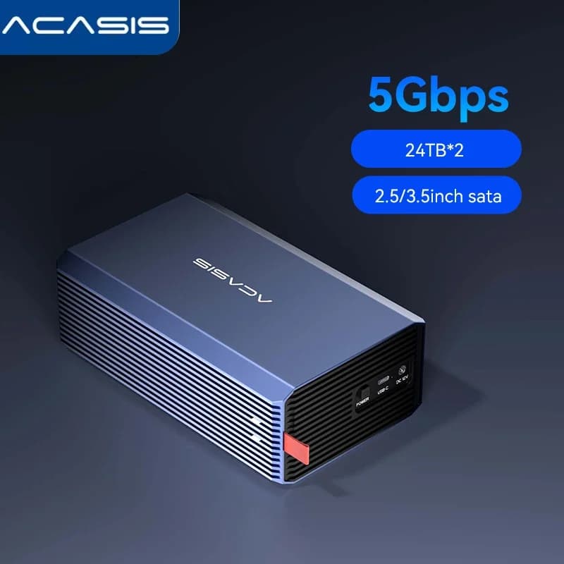Acasis USB 3.0 Dual-Bay Enclosure | per HDD e SSD SATA da 3,5/2,5" | Case con funzione RAID e ventola | Supporta 48 TB di spazio di archiviazione esterno MAX