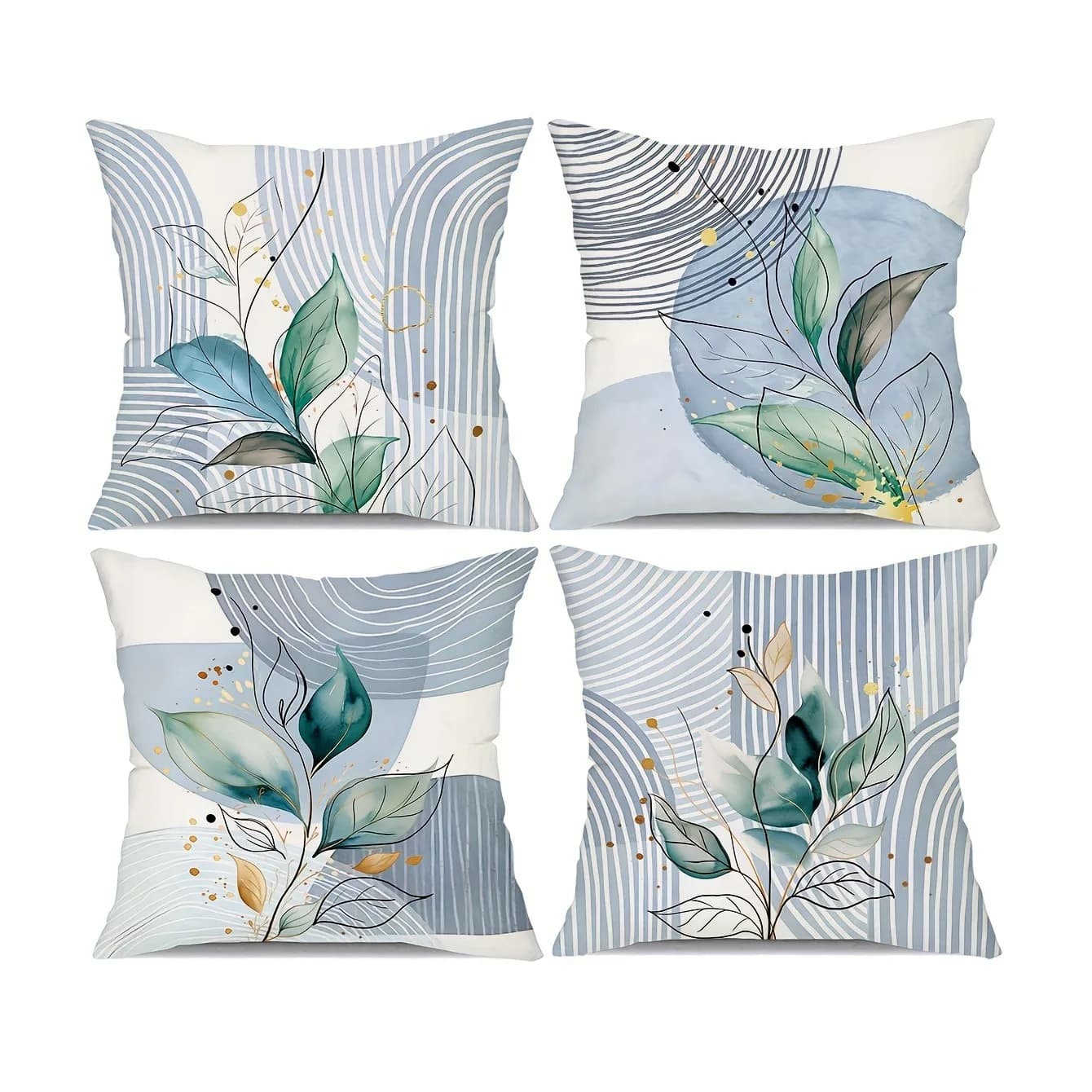 Short plush material pillowcaseMinimalist Greenery - Line Pillow CoversLiving room sofa cushion cover, soft and comfortable, bed