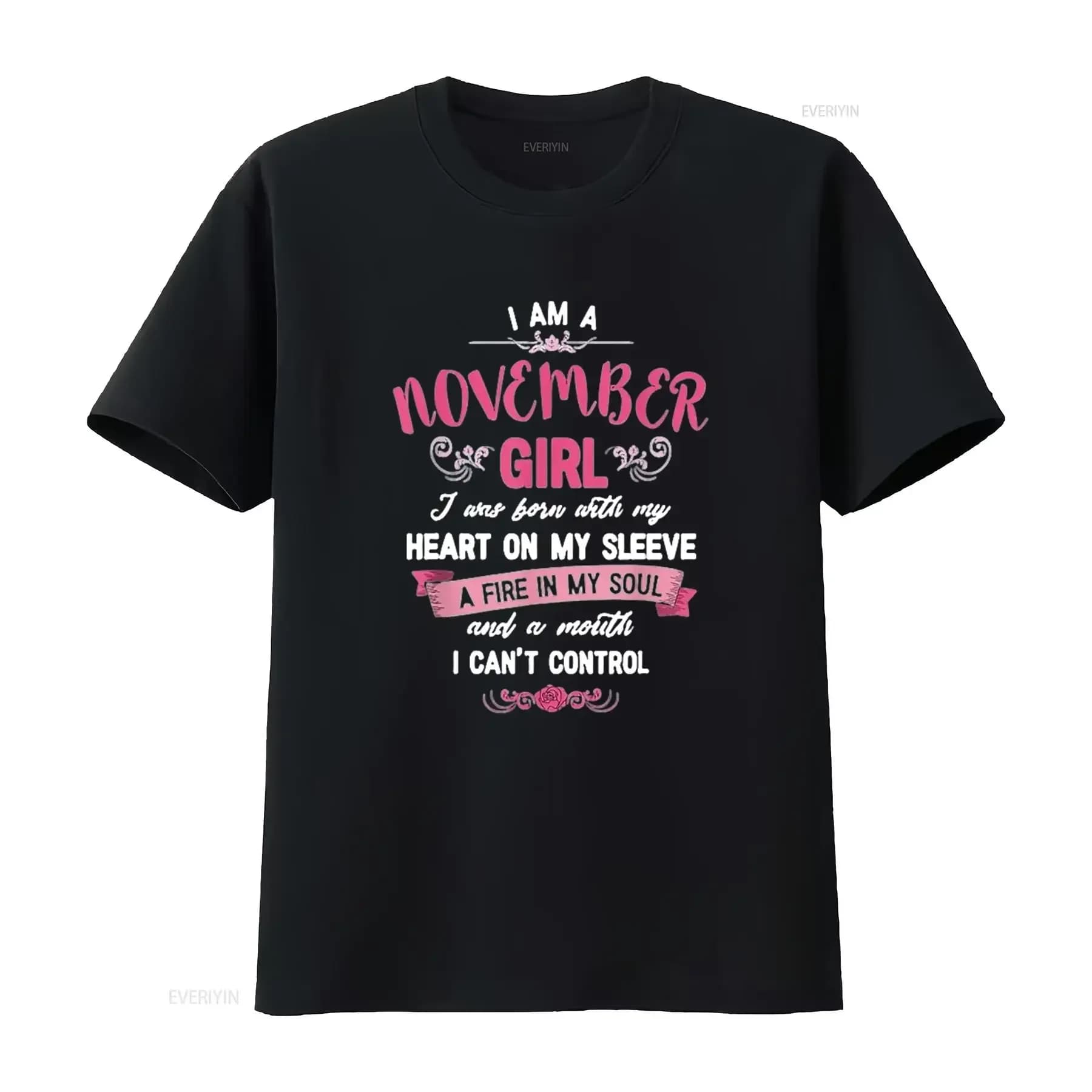Sono una ragazza di novembre T-shirt da donna Compleanno Nero L vintage Abiti firmati lavati Allungati Moda grafica versatile