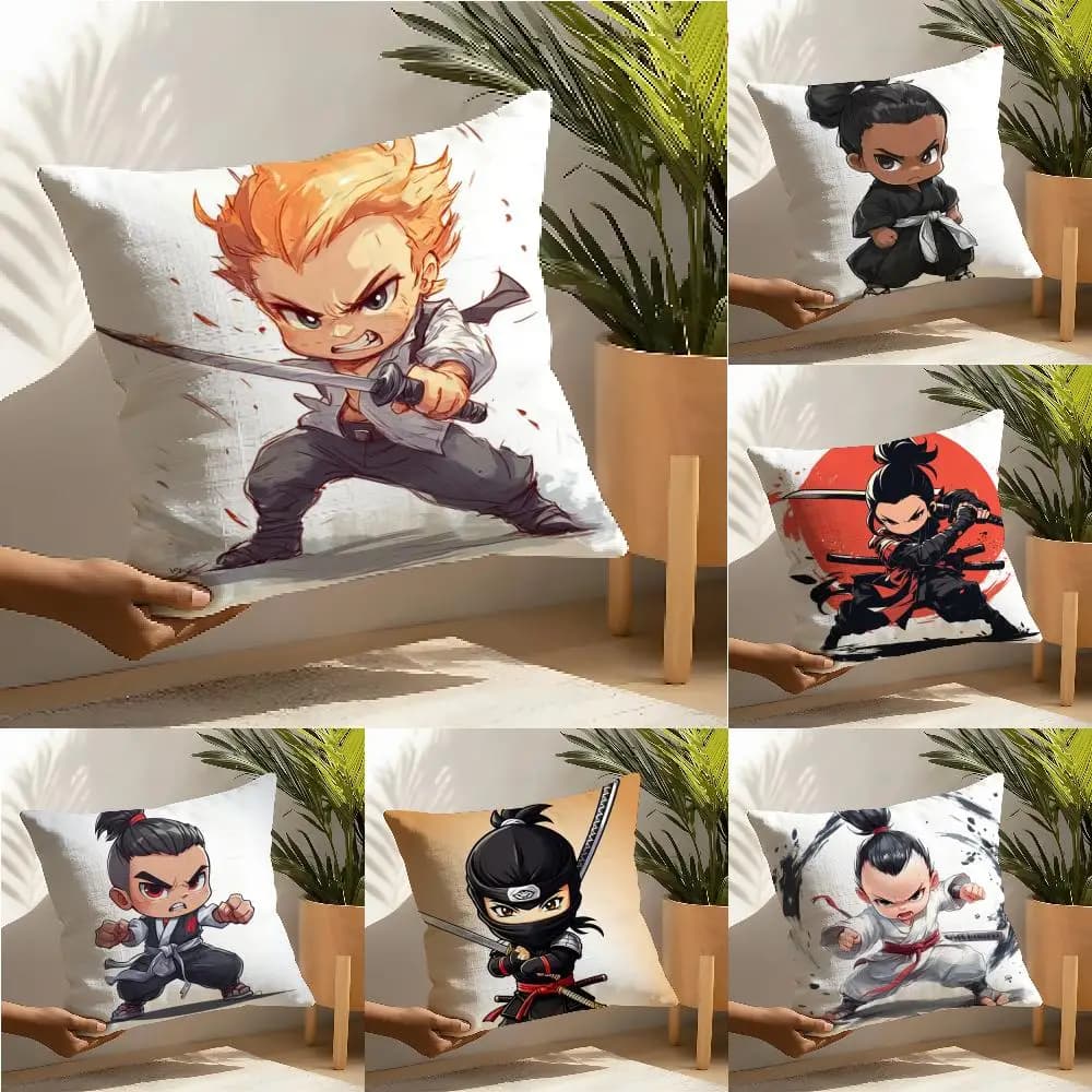Fodera per cuscino in stile giapponese con motivi di personaggi dei cartoni animati, federa in lino, decorazione per la casa, fodera per cuscino.