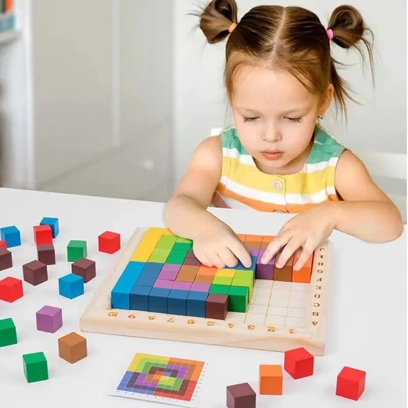 Montessori Color Counting Building Block Wooden 10*10 Puzzles Jigsaw Toy 3D Space Stacking Game for Kids Gift Early Learning Toy