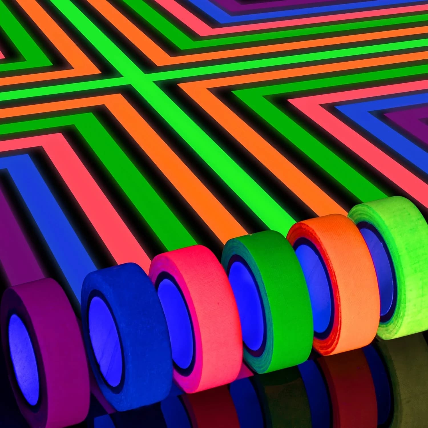 Nastro in tessuto Gaffer al neon da 6 rotoli Nastro fluorescente UV Blacklight che si illumina al buio per materiale UV per feste Nastro per conti a mano Confezione regalo