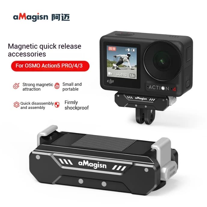 aMagisn Quick Release Adapter Support for Osmo Action 5 Pro 4/Action 3 Aluminum Alloy Magnetic Expansion Bracket
