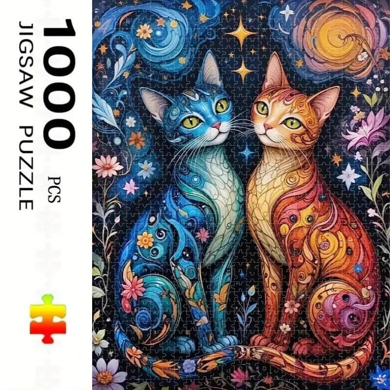 1000 Pcs Sun Moon Colorful Cats Animal Puzzle Home Decor Adults Puzzle Games Family Fun Floor Puzzles Educational Toys for Kids