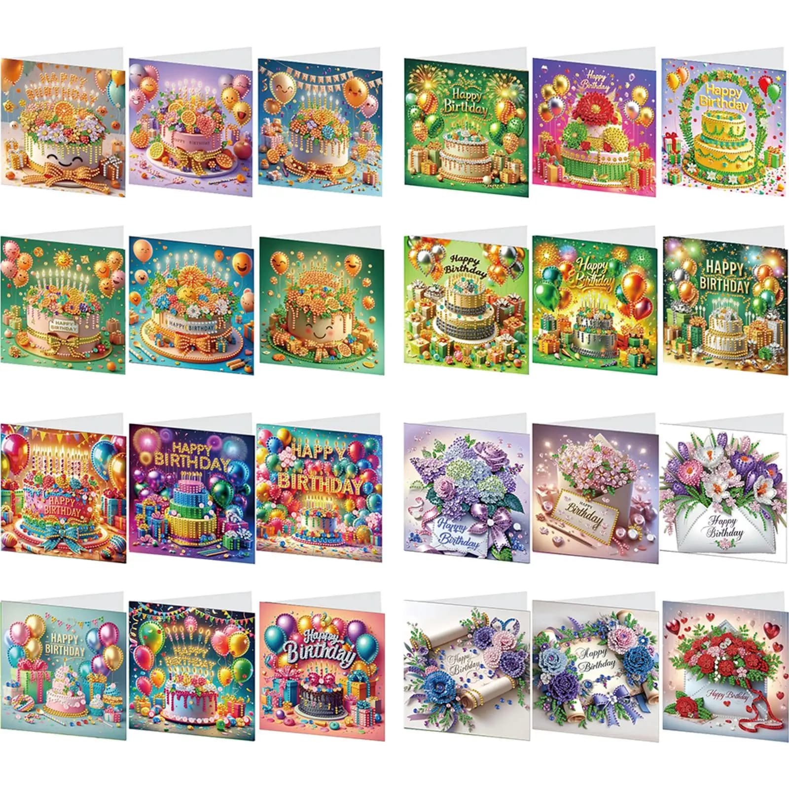 Set di 6 Biglietti d'Auguri Fai-da-Te con Pittura Diamantata, Tema Compleanno, Kit Creativo per Biglietti Fatti a Mano per Compleanno e Ringraziamento