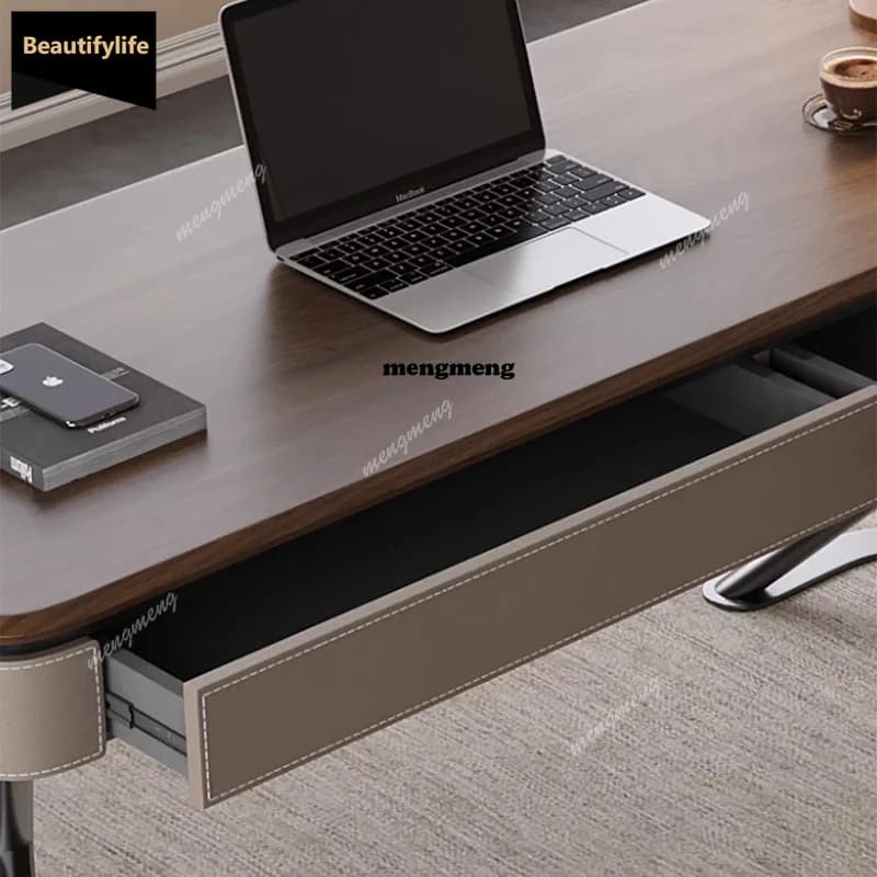 Elegante scrivania in legno con cassetto portaoggetti, gambe in metallo resistente, tavolo da scrittura moderno per ufficio domestico o sala studio D80
