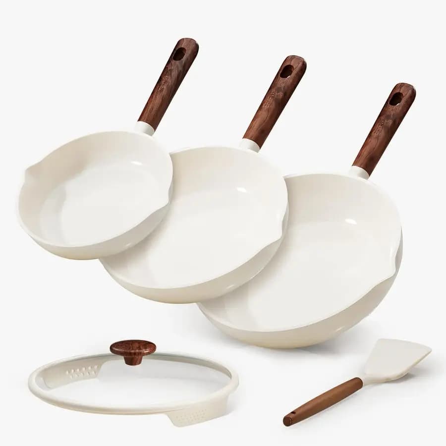 Padelle antiaderenti, set di padelle antiaderenti con rivestimento in ceramica, 5 pezzi, atossiche, sane e senza PFOA, compatibili con l'induzione