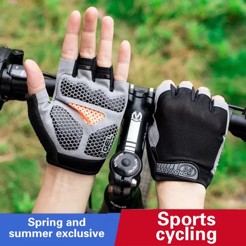 1Pair Sports Half Finger Bike Gloves Outdoor Motorcycle Fitness Breathable Shock-Absorbing Anti Slip Running Gym Half Cut Gloves
