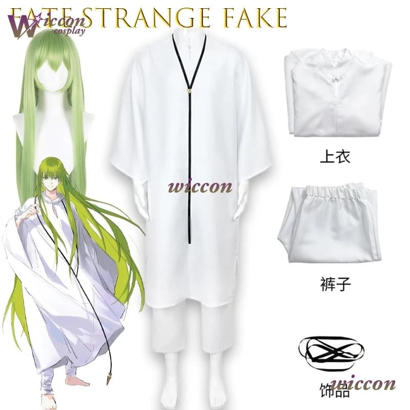 UhaHA New Cosplay Costume Anime Fate Grand Order Enkidu with Wig, Trench and Pants, Set Complete White for Halloween Women's Day