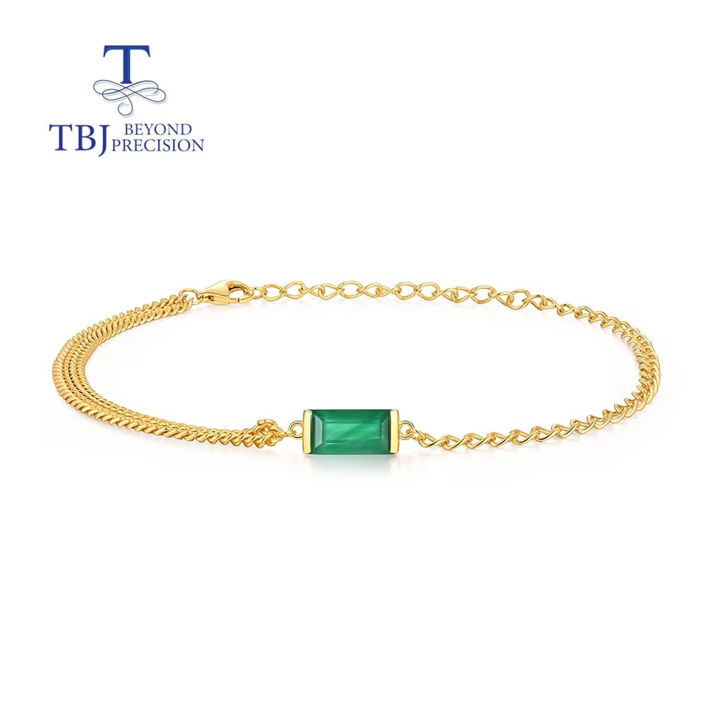 2026, Bracciale alla moda dal design semplice con catena e gemma di agata verde naturale 5*10mm, in argento sterling 925, gioielli raffinati da donna