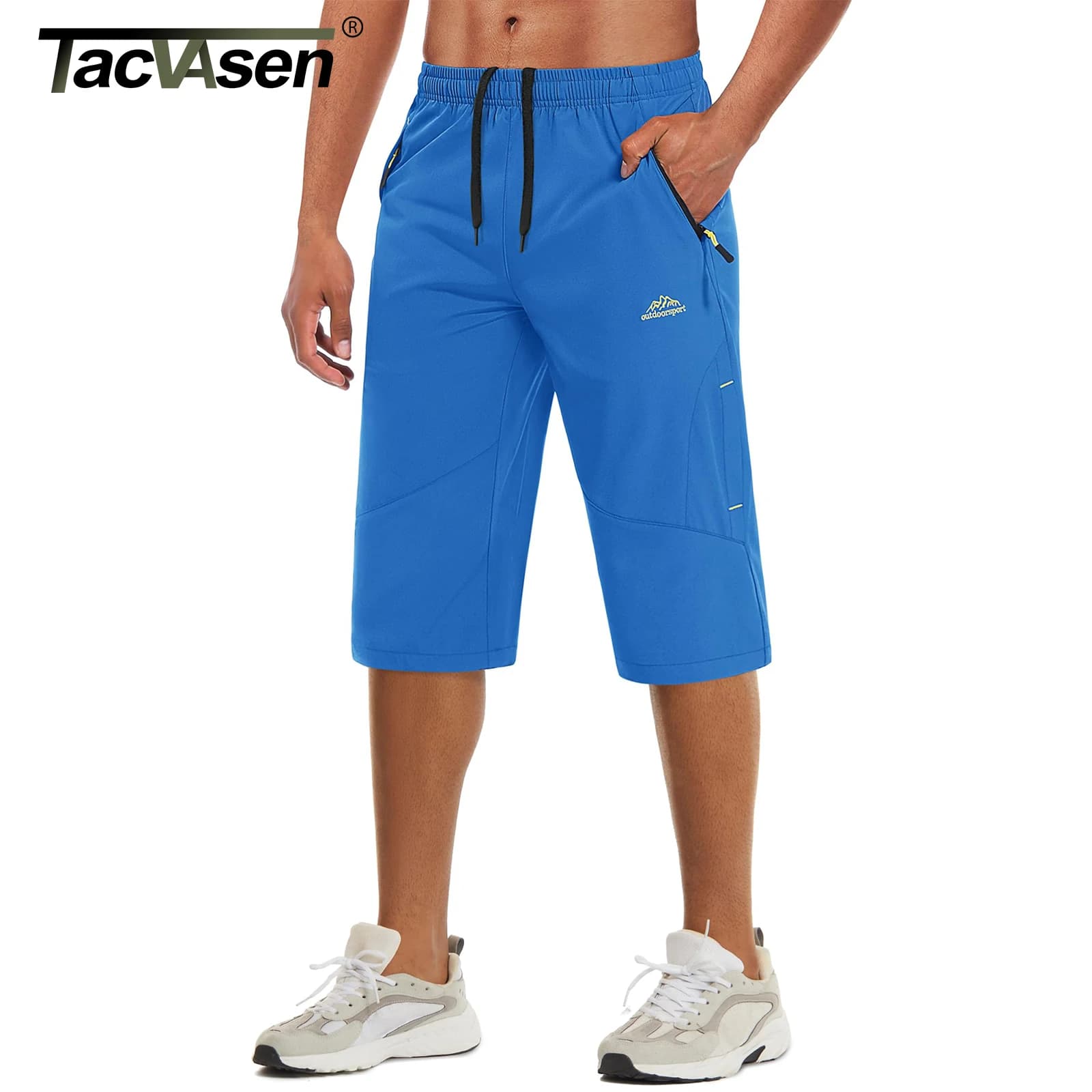 Capri shorts for fast drying men, water resistant, with elastic waist, light and breathable, for hiking and golf, with zip pockets