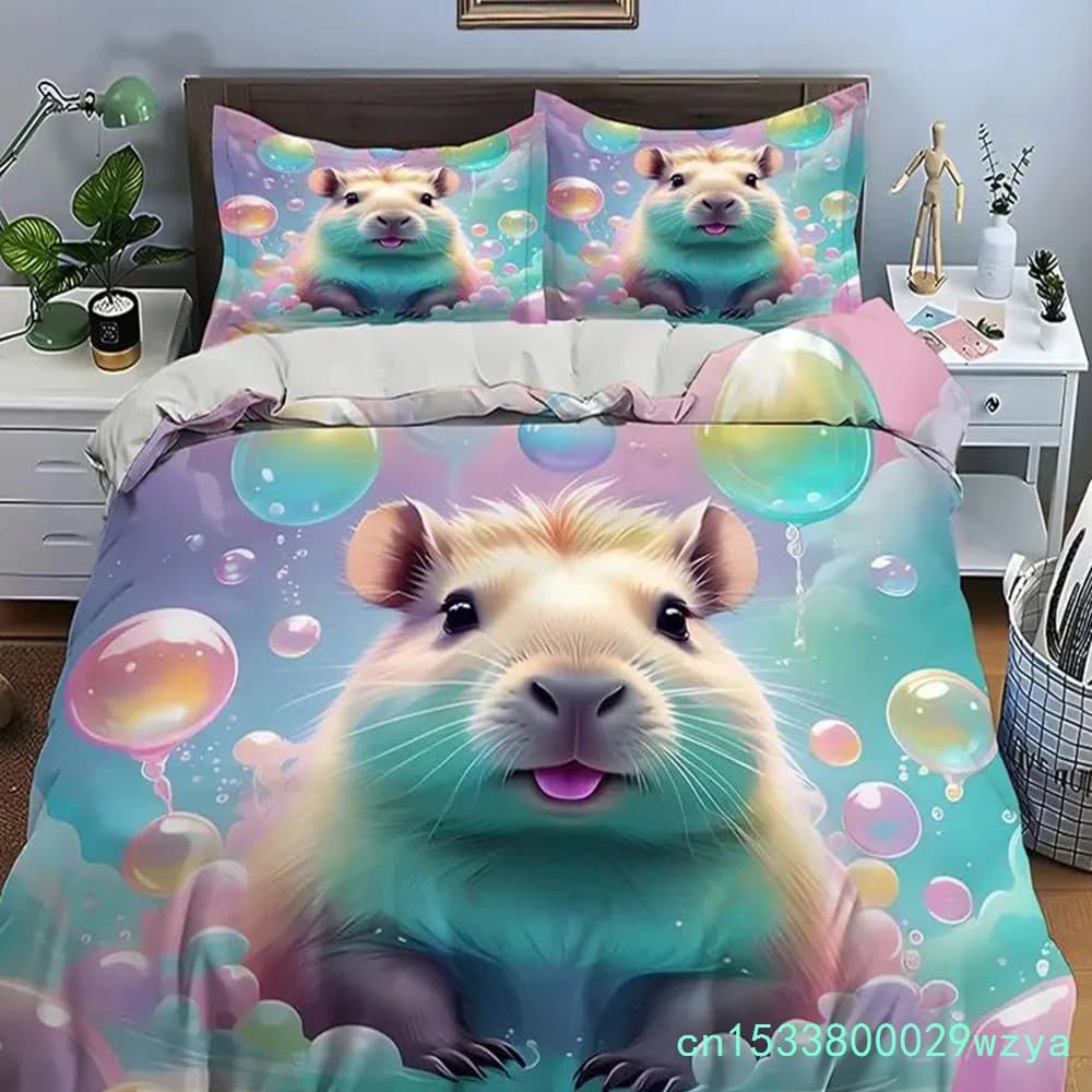 Cute Cartoon Capybara Print Bedding Set Animal Duvet Cover Set King Queen Double Twin Comforter Cover Set For Home Decor