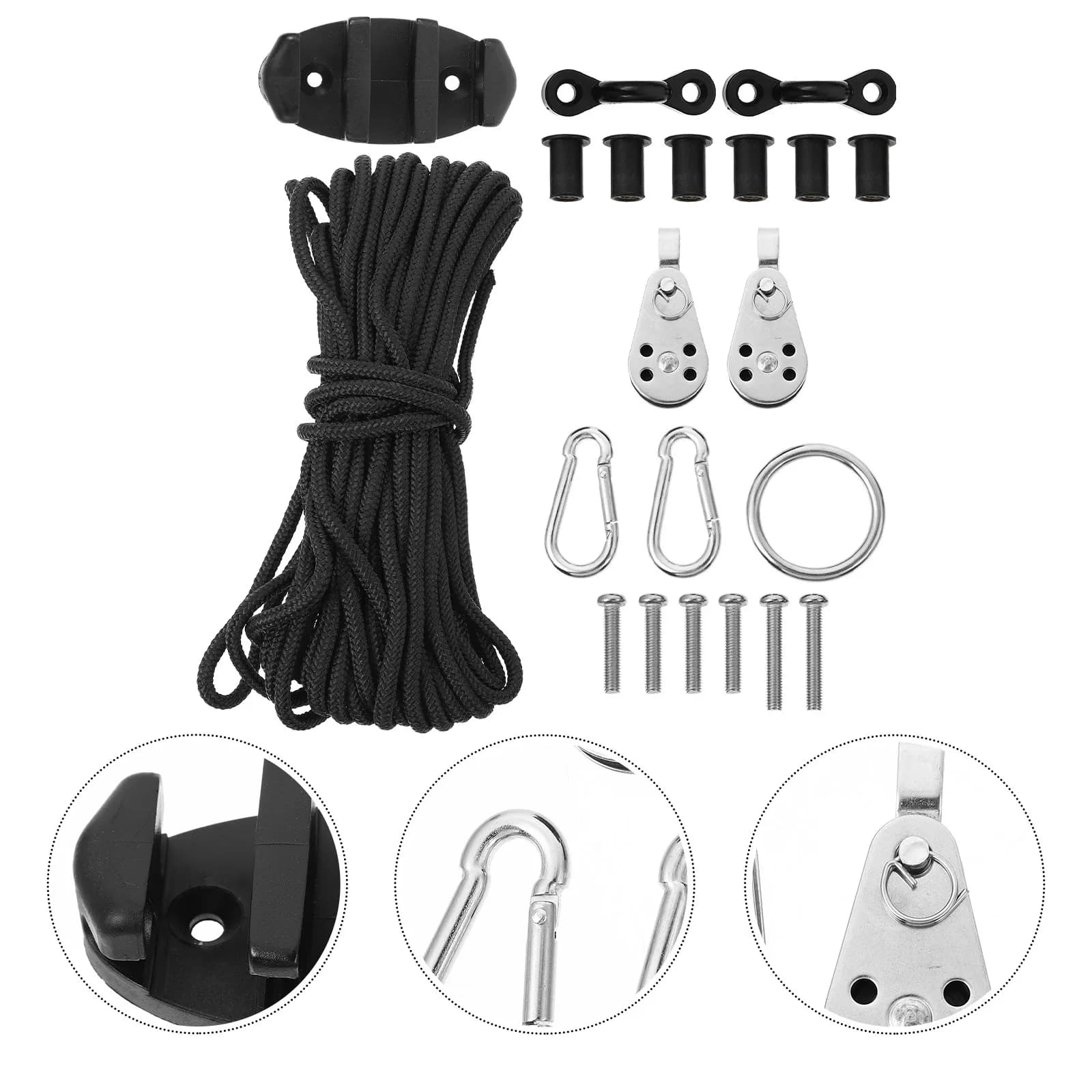 Sistema Completo di Ancoraggio per Kayak con Carrelli, Pulegge, Occhielli, Bitta, Passanti per Coperta, Attrezzatura di Ancoraggio e Fissaggio per Barche