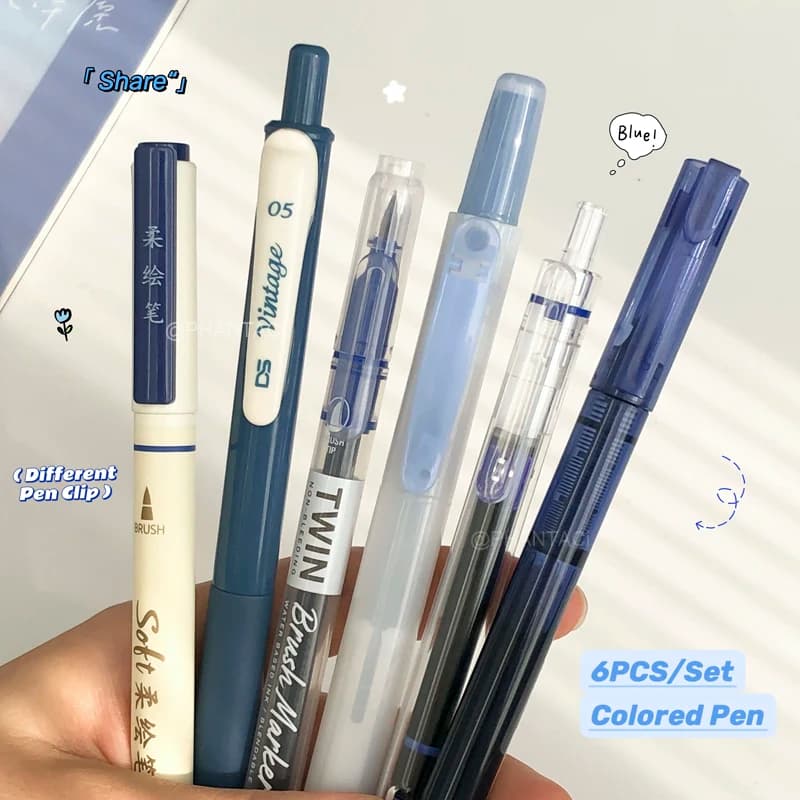 Set di 6 Penne Colorate per Calligrafia, Penne Gel 0.5mm con Punta Morbida, Penne Retrò per Disegno e Pittura, Accessori Artistici