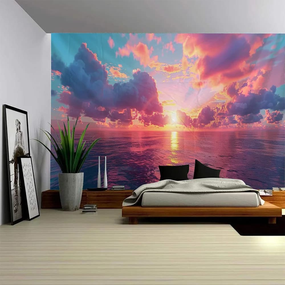 Sky Colorful Beach Sunrise Background Poster Studio Home Decoration Wall hanging Sheet Cover Beach Picnic Mat