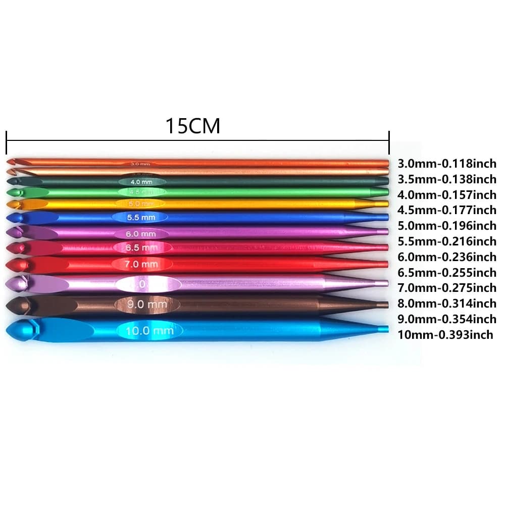 26Pcs Multicolor Tunisian Crochet Hooks Set 15cm 3-10mm Aluminum Interchangeable Crochet Hooks Knitting Needles Kit