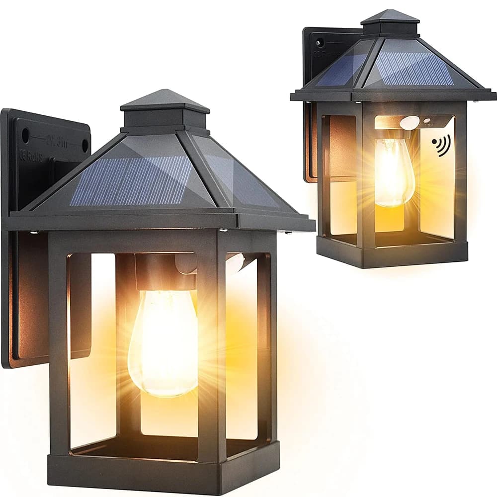 Lanterne da parete ad energia solare da 2 pezzi con 3 modalità Sensore di movimento dal tramonto all'alba Luci da sconce a LED Lampade di sicurezza per portico anteriore esterno