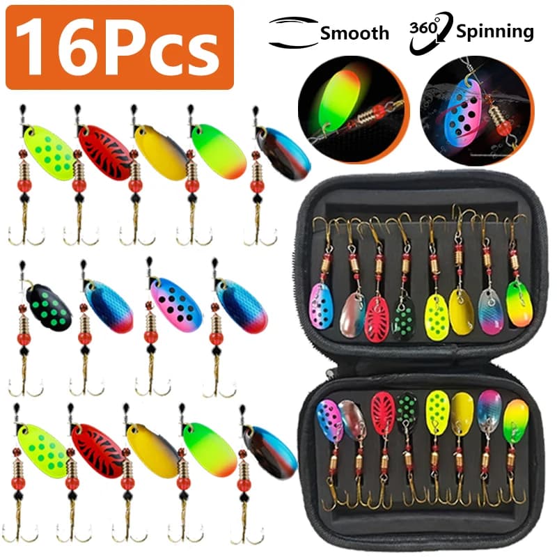 10/16pcs Fishing Spinner Metal baits with equipment boxes Crankbaits Wobblers spoon for trout with metal sequins with hooks for carp fishing