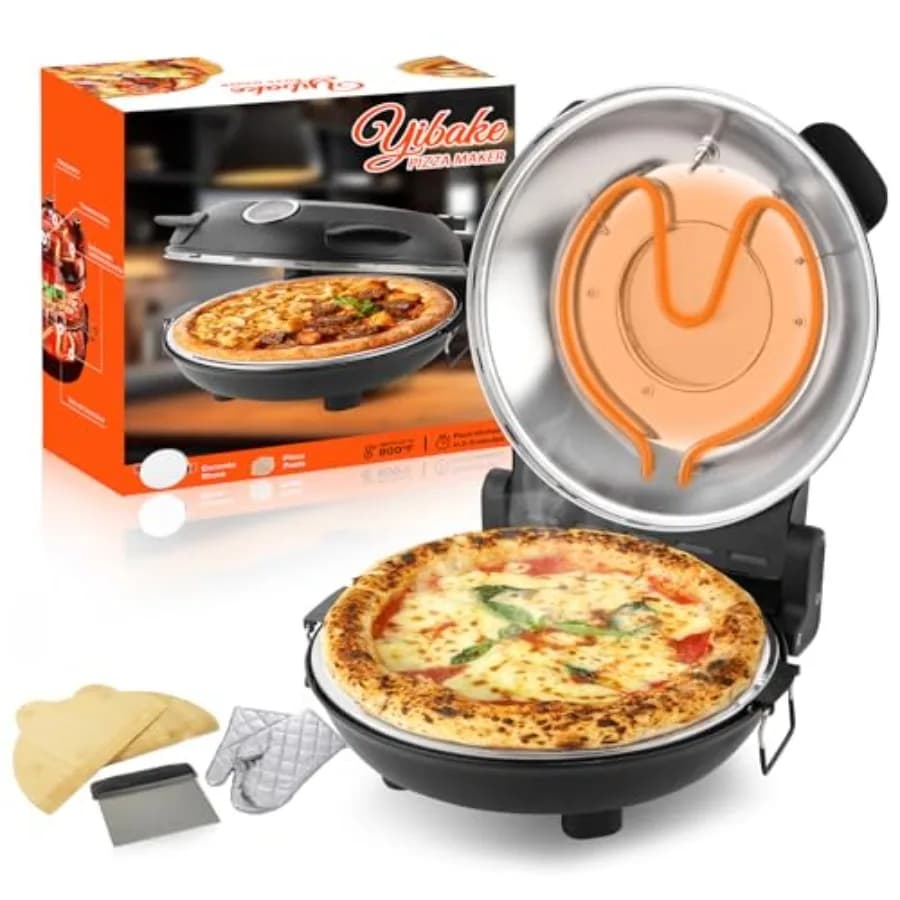 Forno per pizza da banco per uso domestico, in ceramica nera, riscalda fino a 800°F, portatile, elettrico, per interni.