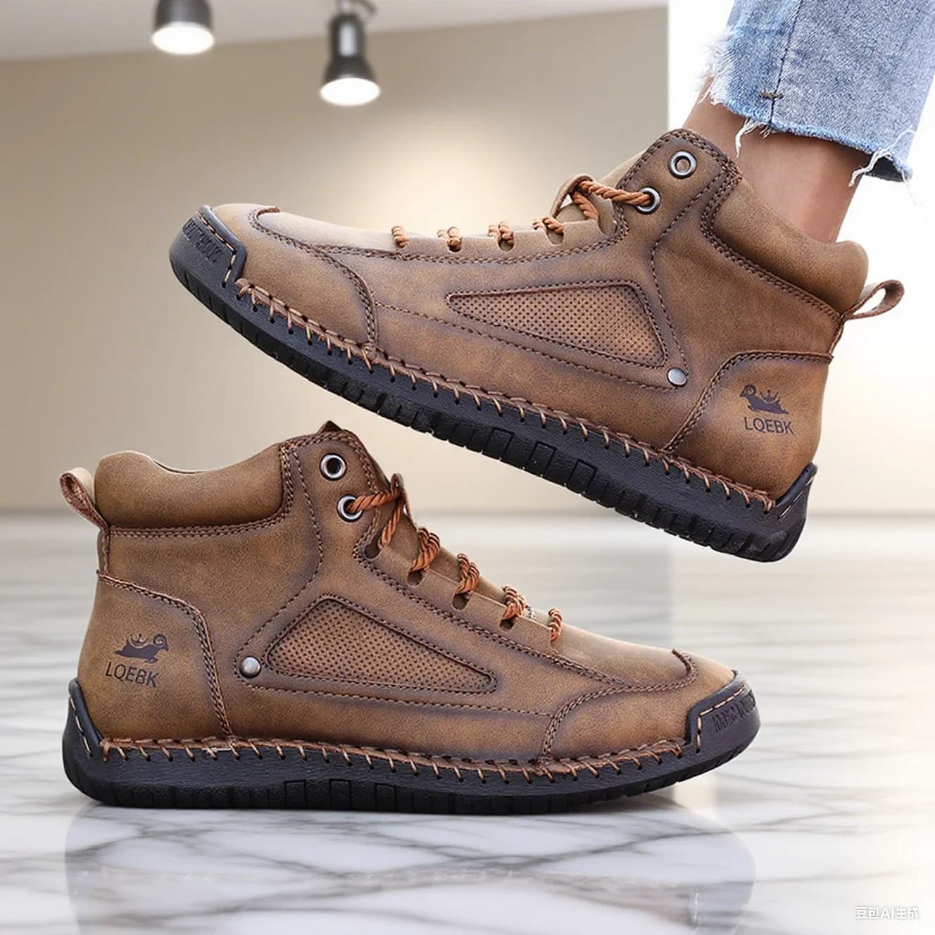 Scarpe di lusso firmate, stivali alti cuciti a mano da uomo Stivali corti, Scarponi da trekking da donna in pelle Scarpe Lefu di marca Tacchi con plateau