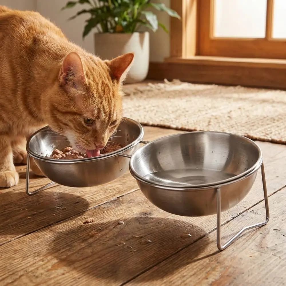 Large Capacity Stainless Steel Cat Bowl Anti-Tipping Neck Protection Elevated Pet Food Bowl Shatterproof Rust Proof