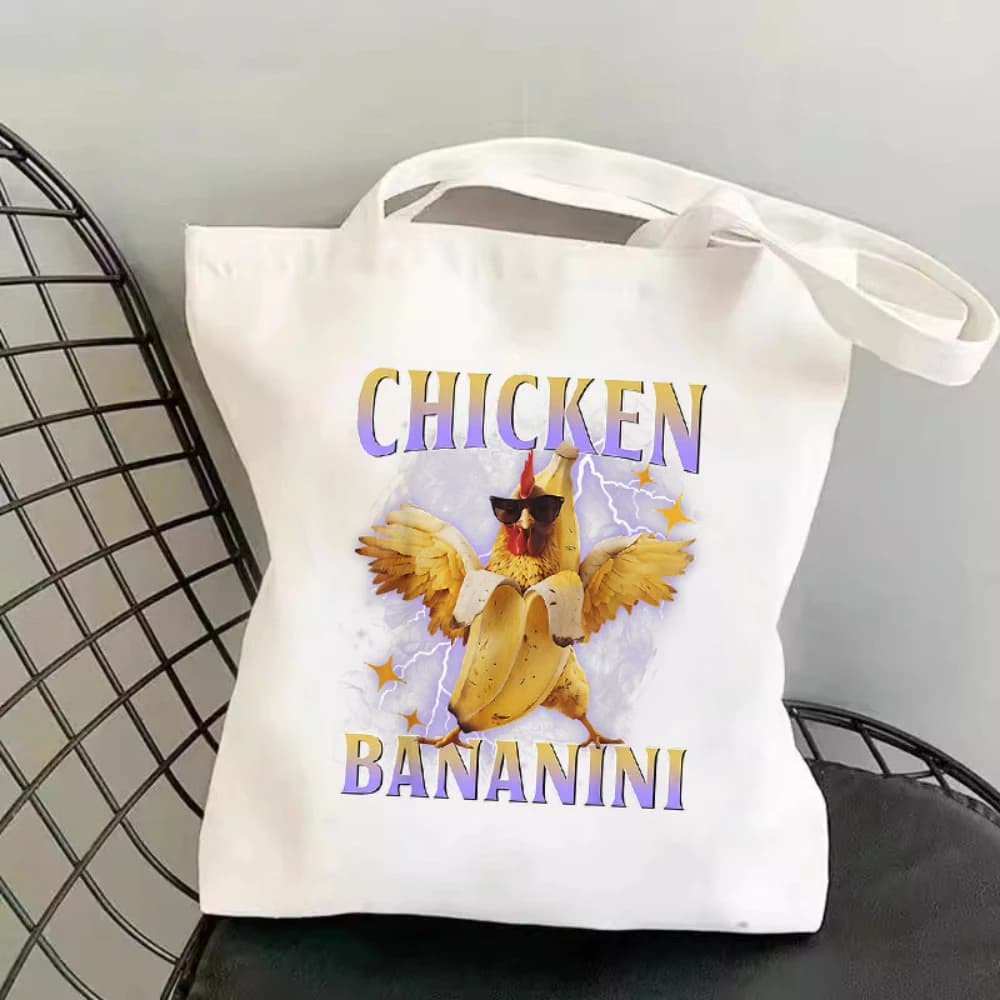 Borsa Tote in Tela con Personaggio Meme Italiano di Tendenza, Borsa a Spalla Riutilizzabile con Grafica Pop Culture Divertente, Borsa a Mano Originale e Umoristica, Idea Regalo