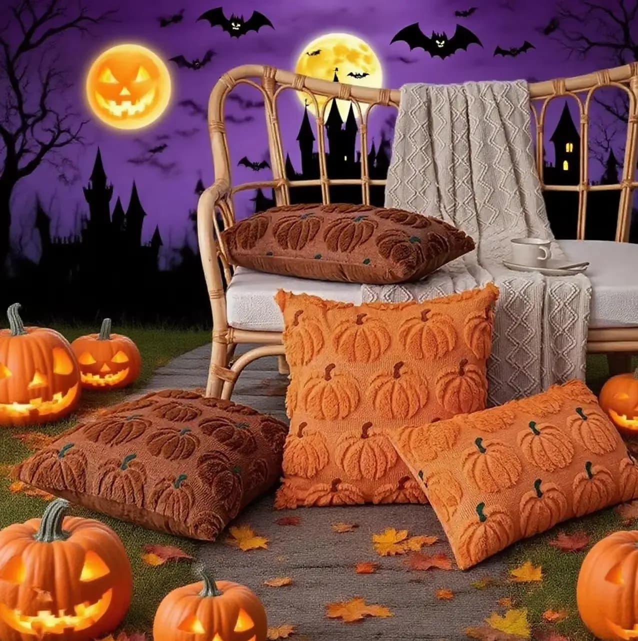 1 fodera per cuscino zucca di Halloween - 45x45 cm Decorazioni autunnali per il Ringraziamento per divano, camera da letto, ufficio, federa in peluche lombare
