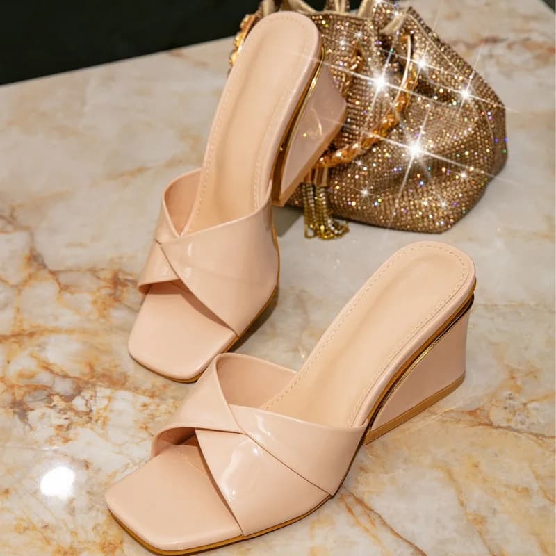 Sandali Estivi con Tacco Alto da Donna, Scarpe Casual con Punta Quadrata e Zeppa, Calzature Versatili e Alla Moda per Donne