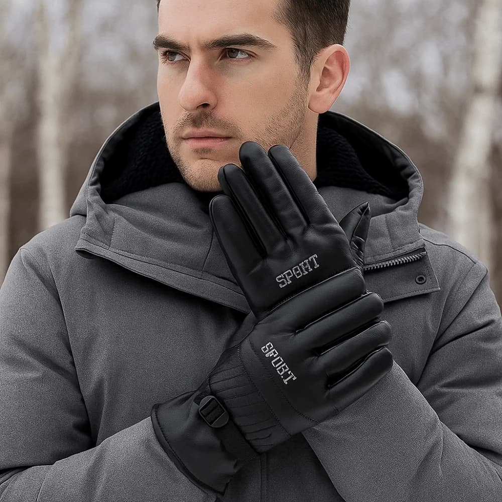 Regalo Guanti da sci invernali neri Guanti da uomo in pelle impermeabili multifunzione Guanti da guida termici antivento Ciclismo