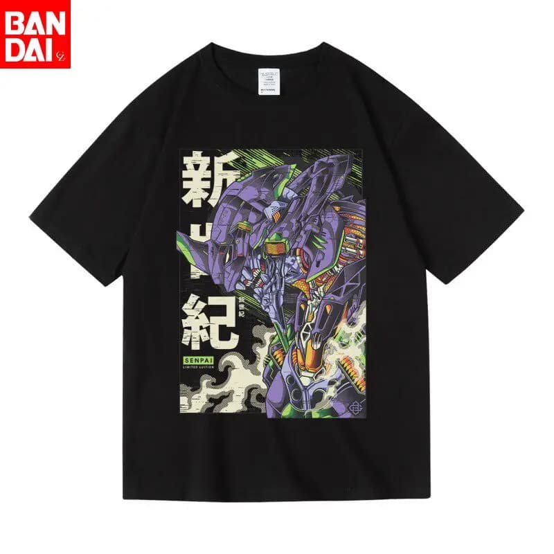 Neon Genesis Evangelion 2026 Maglietta estiva unisex nera con grafica Eva-01 sul davanti, abbigliamento casual streetwear anime, regalo per otaku