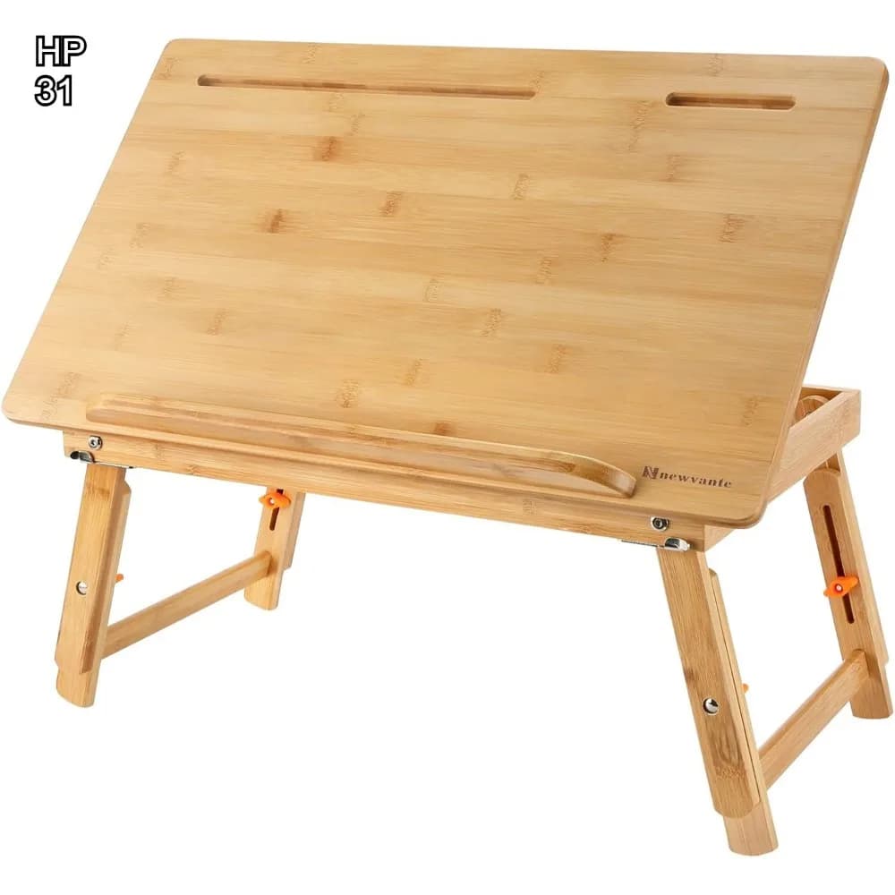 Scrivania per Laptop Regolabile in Bambù con Supporto per Tablet, Tavolino Pieghevole da Letto per Disegno e Lavoro, Formato Grande