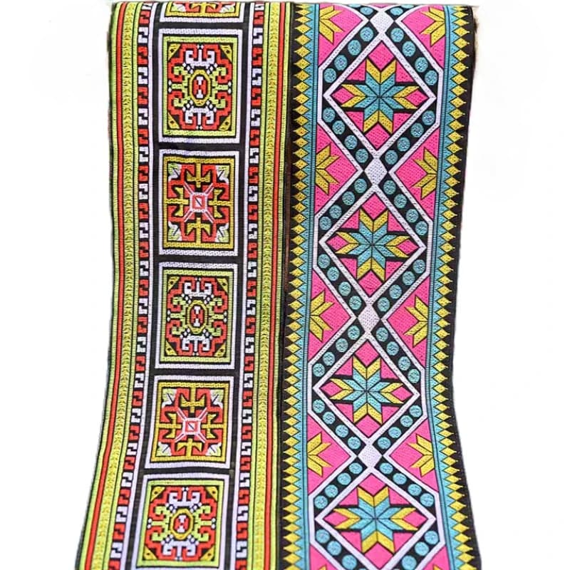 5 yard Hmong Ricamo Jacquard Tessitura Del Merletto Trim 10 cm Miao Karen Broccato Nastro Tessuto Etnico Tribale Tibet Collare Personalizzato Decor