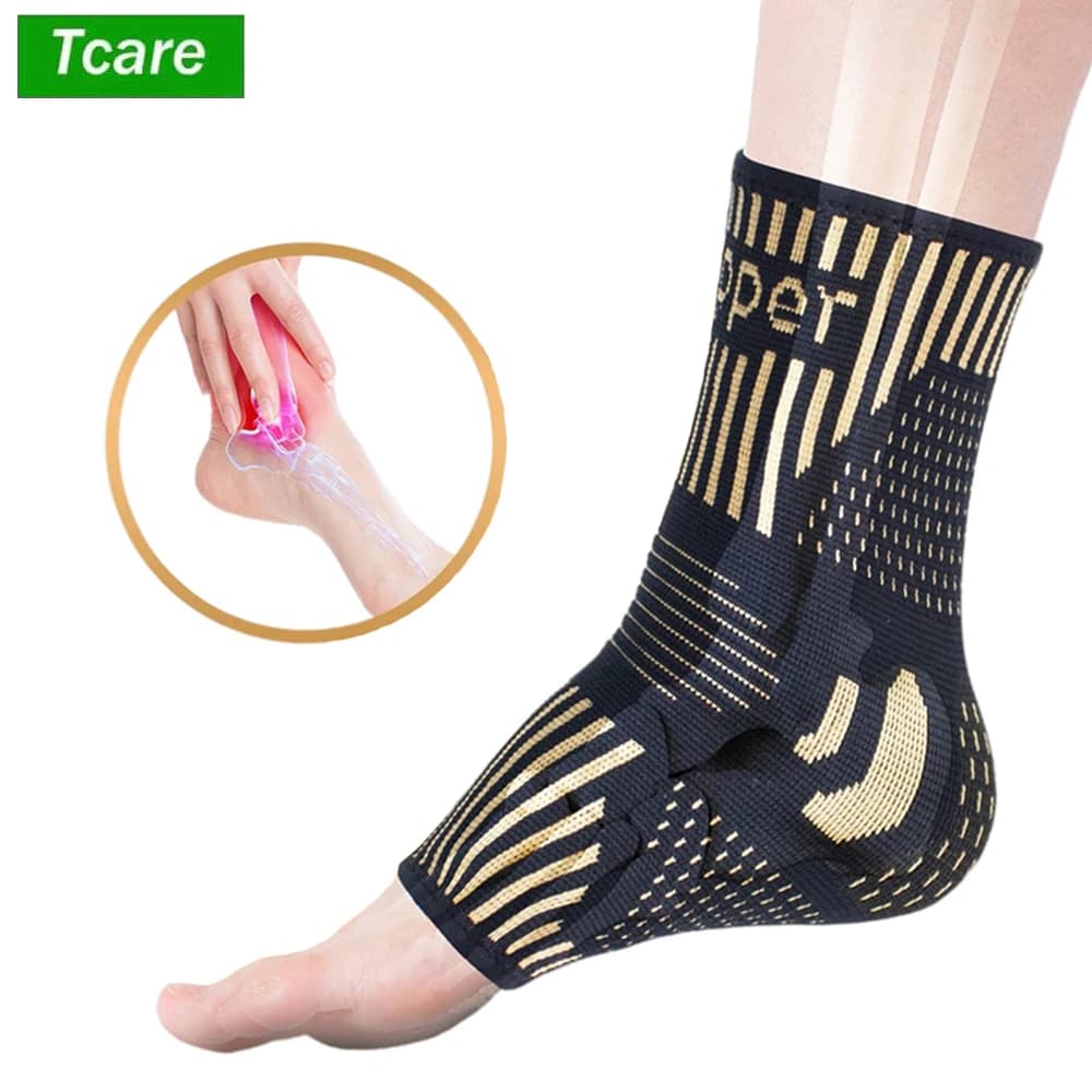 Tcare 1 Pezzo Supporto per Caviglia in Rame con Compressione per Fascite Plantare, Sollievo dal Dolore da Distorsioni, Tendineo di Achille