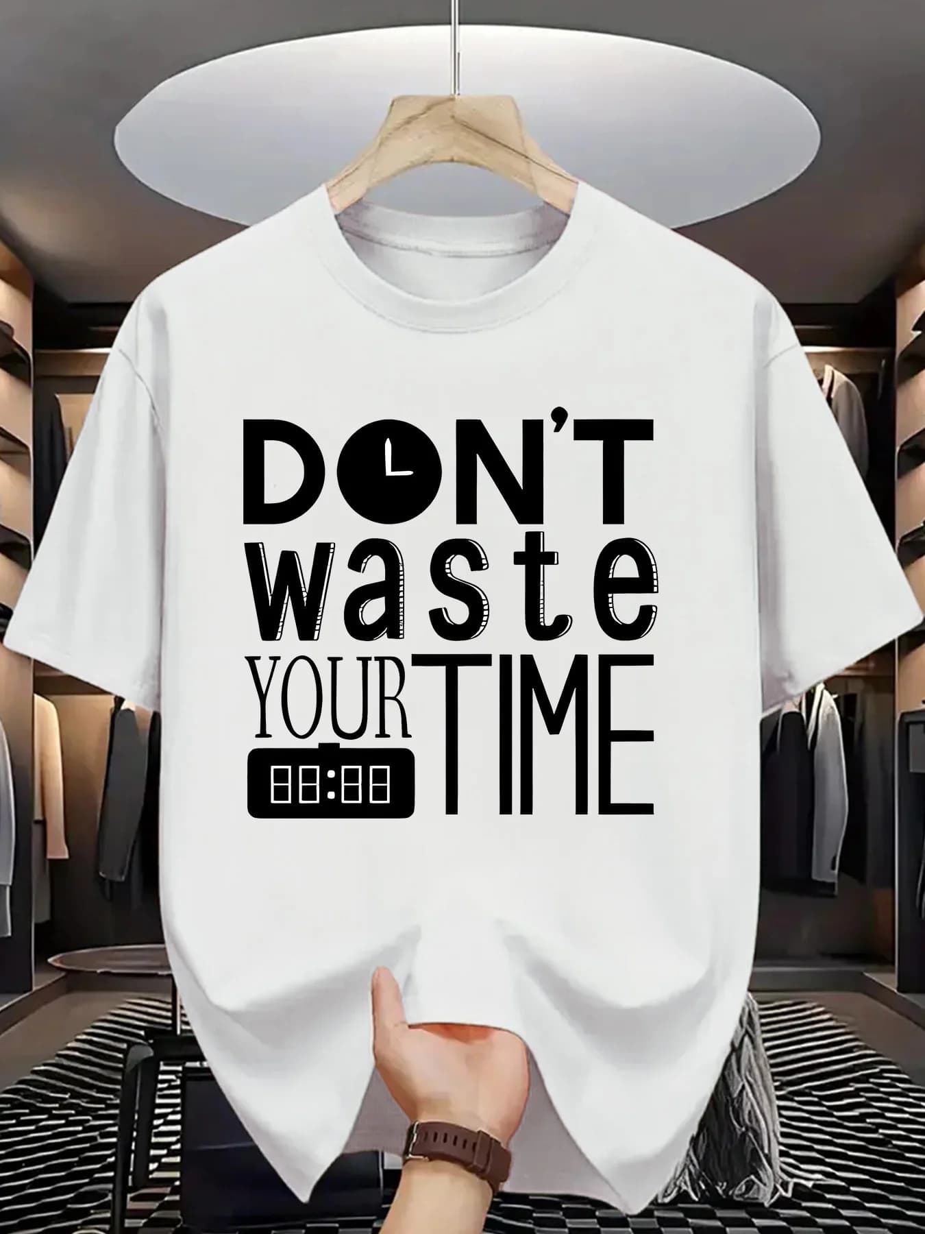 T-shirt estiva da uomo alla moda a maniche corte, con stampa a trasferimento termico con motivo a lettere