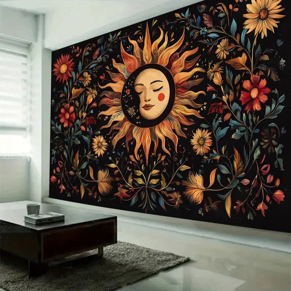 Art space Sun God Hippie Sun Moon Aesthetic wall space for the house Decoration Wall panel Beach towel Bed linen