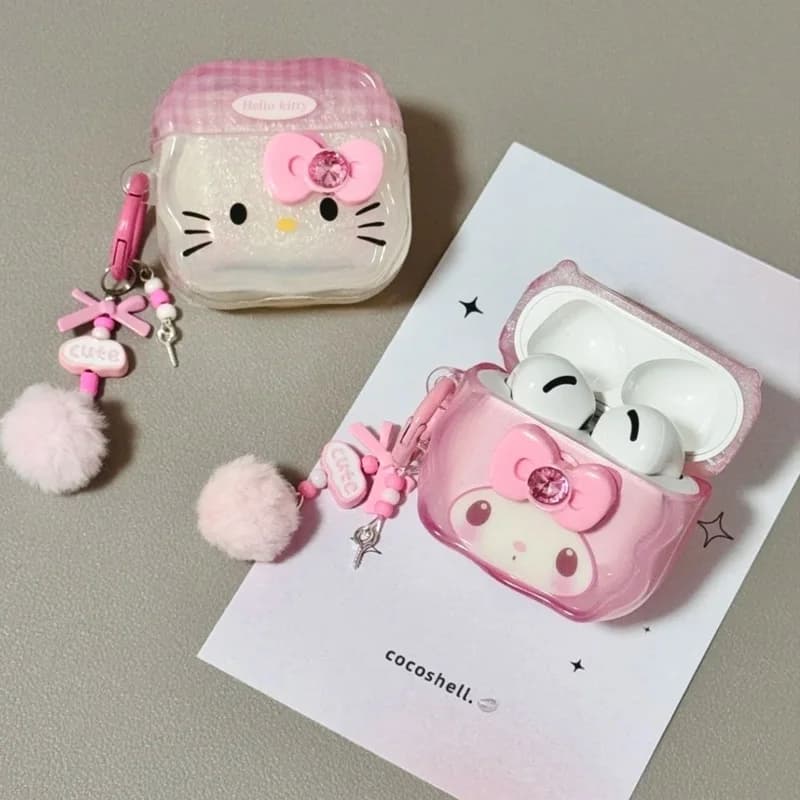 Hello Kitty protective case for Apple AirPods 1 2 3 4 Bluetooth earphone case, suitable for AirPods Pro 2 case, with keyring