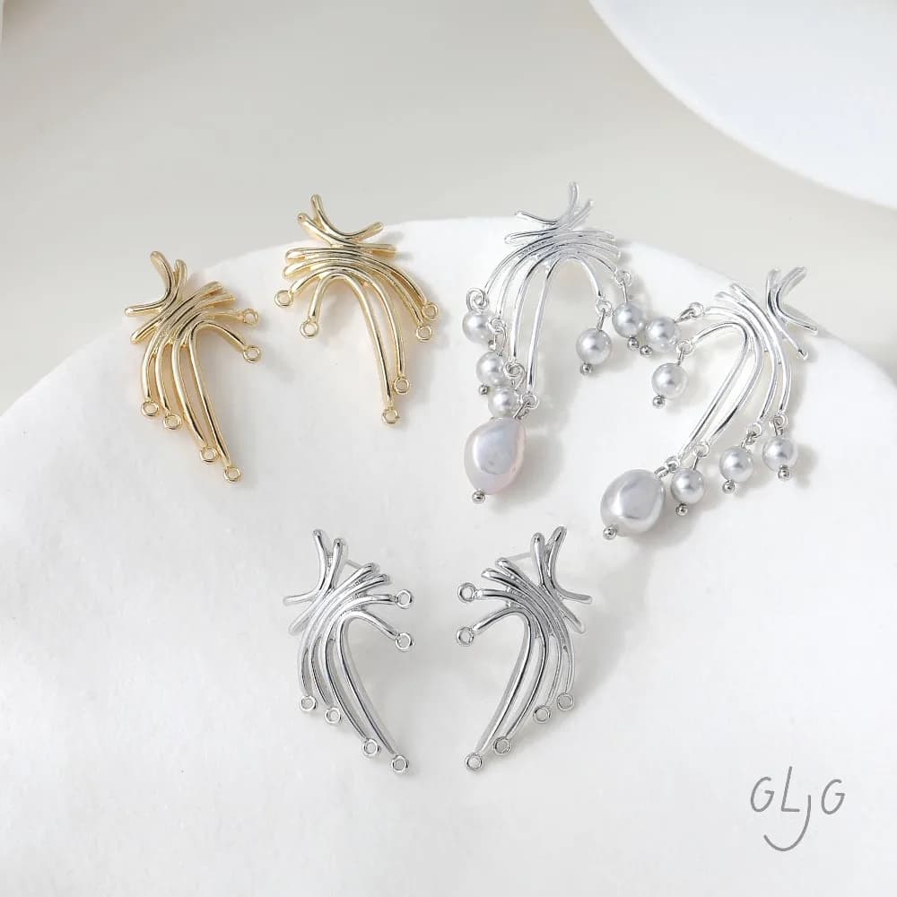 4 pcs delicate button earrings with irregular line design for jewelry results making diy accessories in brass plated gold 14k 36*19mm