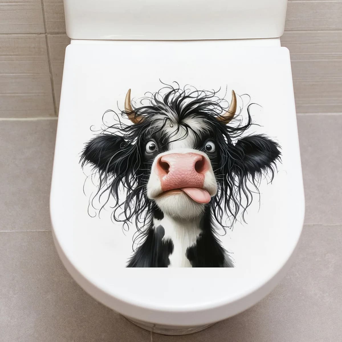Divertenti adesivi con testa di mucca, decalcomania per WC da parete rimovibile, adesivo per auto in vinile impermeabile per l'arredamento del bagno, uso interno ed esterno